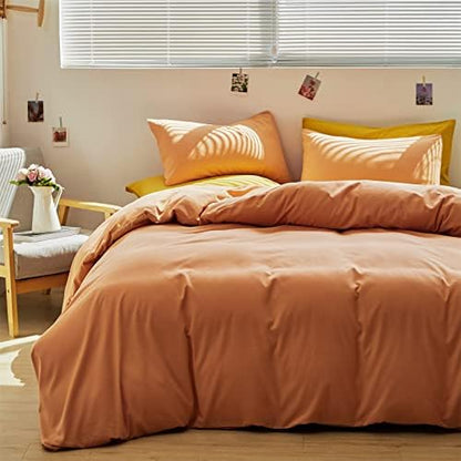 Wellboo Peach Comforter Sets King Pink Orange Bedding Comforters Solid Grapefruit Color Bedding Cotton Women Girls Light Orange Quilts Modern Minimalist Peach Comforters Plain Coral Pink Bed Luxury