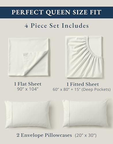 LANE LINEN Queen Sheet Set 100% Organic Cotton Cooling Soft - Glacier Grey