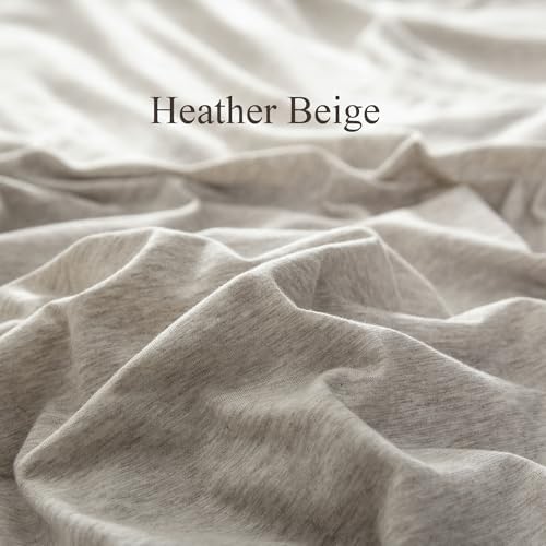 PURE ERA Jersey Knit Duvet Cover Set 100% T-Shirt Cotton Super Soft Comfy 3pc Bedding Set with Zipper Closure (Heather Beige, California King)