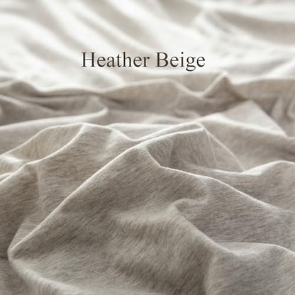 PURE ERA Jersey Knit Duvet Cover Set 100% T-Shirt Cotton Super Soft Comfy 3pc Bedding Set with Zipper Closure (Heather Beige, California King)