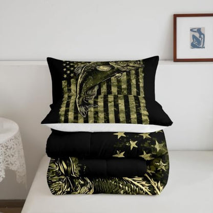 Feelyou Bass Fish Comforter Set King Size 3Pcs for Women Men