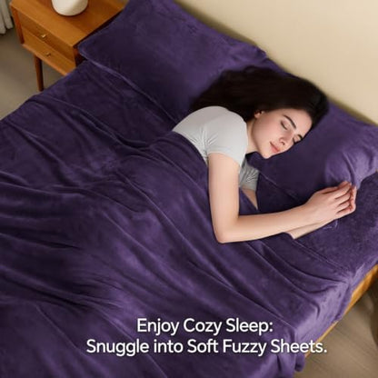 BEDELITE Flannel Sheet Set, California King Size, Purple, 4 Pieces