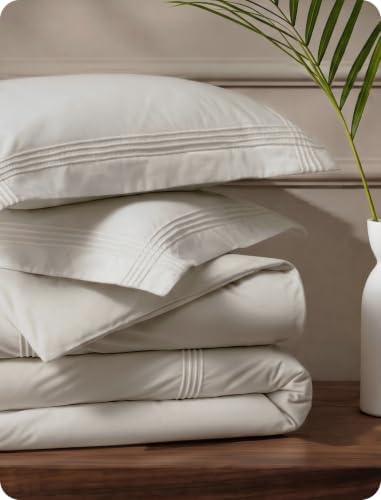 Bedsure PureWoven Cotton Percale Duvet Cover King, Rope Weave, Linen Beige