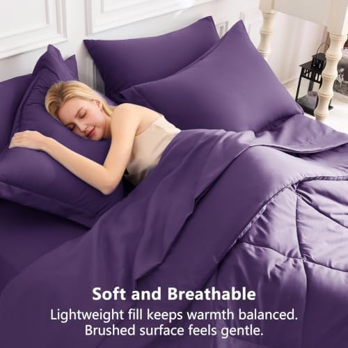 CozyLux Queen Comforter Set 88"x88" Purple - 7 Piece Bed in a Bag