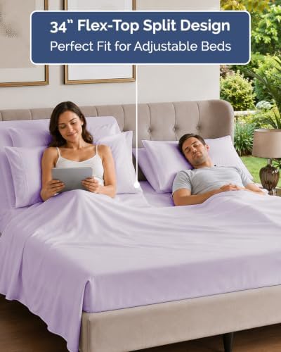 Flex Top Split Head King 6 Piece Sheet Set - Cooling - Light Lavender