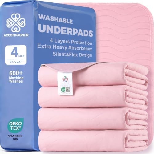 Accompagner Incontinence Bed Pads Washable Waterproof Underpads 24"x24" 4pc