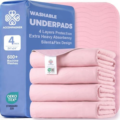 Accompagner Incontinence Bed Pads Washable Waterproof Underpads 24"x24" 4pc