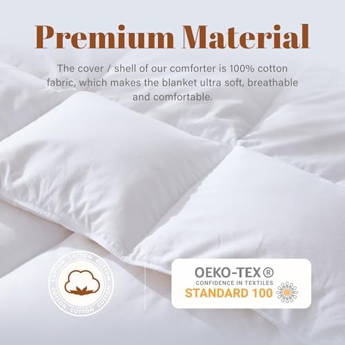Cosybay Feather and Down Fiber Comforter Insert Queen, 100% Cotton Cover
