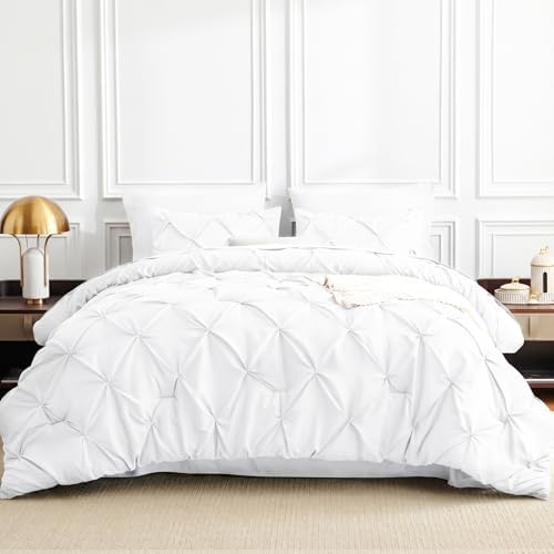 CozyLux Twin XL Comforter Set White, 5 Pieces Pintuck Bed in a Bag