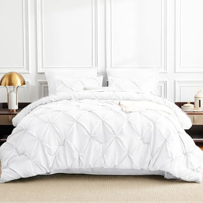 CozyLux Twin XL Comforter Set White, 5 Pieces Pintuck Bed in a Bag