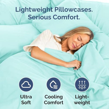 Queen Pillow Cases Set of 6 - Ultra Soft Cozy Pillowcase Covers - Spa Blue
