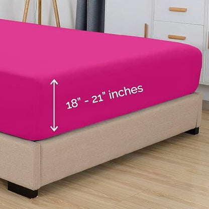 Elegant Comfort 1500 Premium Hotel Quality 18-21 Inches Deep - Extra Deep Pocket Single Fitted Sheet for High Mattress, Luxury and Softest, Smart Pocket - Wrinkle Free, Full, Pink