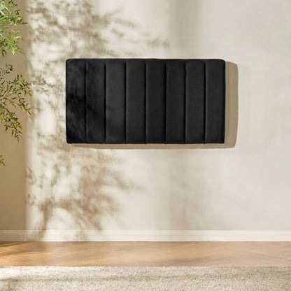 Nestl Upholstered Twin Headboard - Easy Assemble Channel Stitched Headboard Twin Size - Wall Mounted Headboards with 3D Soundproof Wall Panels Peel & Stick Floating Headboards, Black