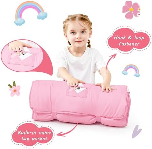 Lasoftan Toddler Nap Mat with Pillow and Blanket, Extra Large Rolled Napping Mats,Slumber Bags for Boys Girls,Kids Sleeping Bag for Daycare, Preschool Travel Camping
