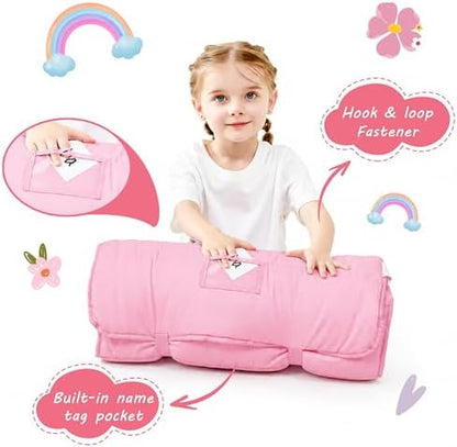 Lasoftan Toddler Nap Mat with Pillow and Blanket, Extra Large Rolled Napping Mats,Slumber Bags for Boys Girls,Kids Sleeping Bag for Daycare, Preschool Travel Camping