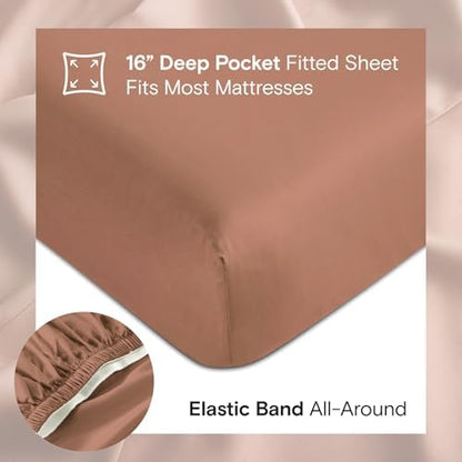 Sijo AiryWeight Tencel Sheet Set, 100% Lyocell Derived from Eucalyptus, Buttery Soft, Architectural Digest Best Cooling Sheets Winner - 3pc - 2 Pillowcases 1 Fitted (Clay, Cal King)