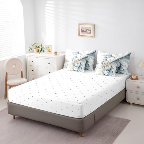 Erosebridal Marble Floral Bedding Set for Kids Teens,Abstract Art Comforter Set Queen Size,Gradient Tie Dye (Comforter+Fitted+Flat Sheet+2 Pillowcases+2 Throw Pillow Covers) 7 Pieces Bed Set