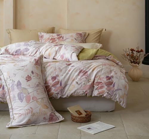 Floral Comforter King Size - 100% Long Staple Cotton Gradient Reversible Comforter Set 3pcs, Breathable and Hypoallergenic Bedding Set