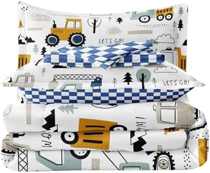 Construction Cars Bedding Set for Boys, Full Size, 5-Pcs