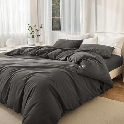 JIYUAN California King Washed Cotton Duvet Cover Set, Relaxed Linen Feel