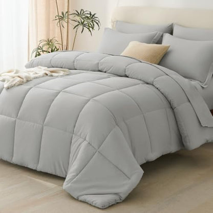 CozyLux King Size Comforter Set, 7-Piece Bed in a Bag, Silver Grey