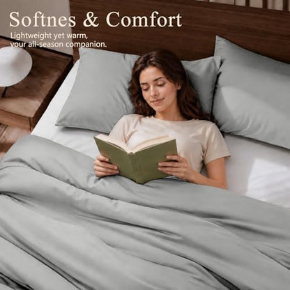 King Duvet Cover Set 3 Pieces, 100% Organic Viscose derived from Bamboo, Luxuriously Soft & Cooling, 1 Duvet Cover and 2 Pillowcases, 104" x 90"(King, Linen)