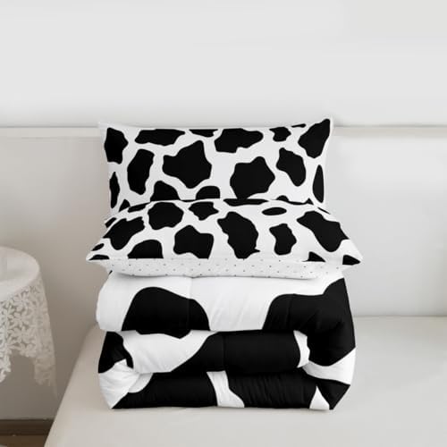 jejeloiu Cow Fur Print Bedding Set Soft for Boys Girls, Animal Skin Comforter Set King Size Cowhide Duvet Quilt Microfiber Bedroom Decor 3 Pcs with 2 Pillow Cases