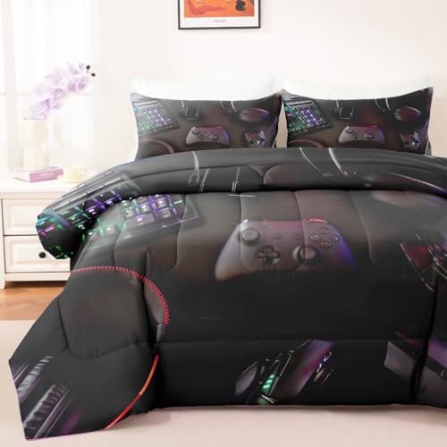 Gaming Comforter for Boys Teens,Game Bedding Sets Queen,Kids Gamer Comforter Set,Video Game Bedroom Bed Set Controller Duvet All Season 3 Piece