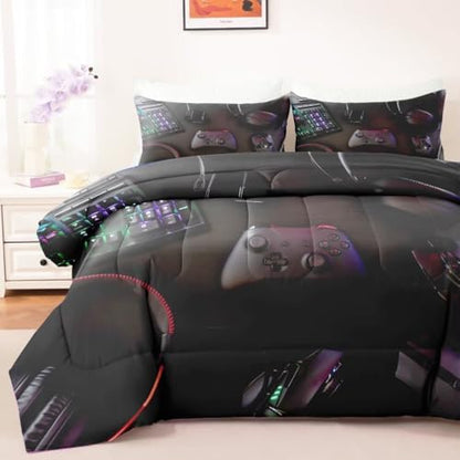 Gaming Comforter for Boys Teens,Game Bedding Sets Queen,Kids Gamer Comforter Set,Video Game Bedroom Bed Set Controller Duvet All Season 3 Piece
