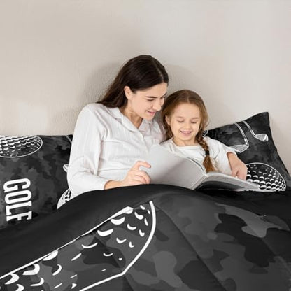 Erosebridal Golf Print Bedding Comforter Sets Black Camo Bedding Set Full Kids Boys Teens Camouflage Duvet Insert Sports Themed Quilted Comforter,Golf Balls Gaming Bedding 3pcs Soft Microfiber Bed Set