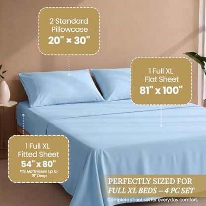 Full XL 100% Cotton Jersey Knit Sheet Set, 4PC, 15" Deep Pocket, Blue