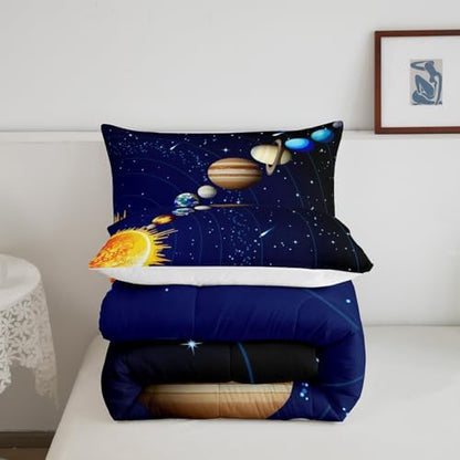 Erosebridal Boys Outer Space Down Comforter, Kids Galaxy Nebula Comforter Set King Size, Starry Sky Cosmos Bedding Set for Children Girls, Solar System Starry Landscape Quilted Duvet, Blue Purple