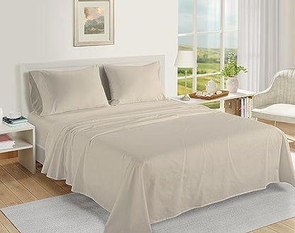 LANE LINEN 100% Egyptian Cotton Sheets Queen Sateen Weave - Ivory Swiss Dot