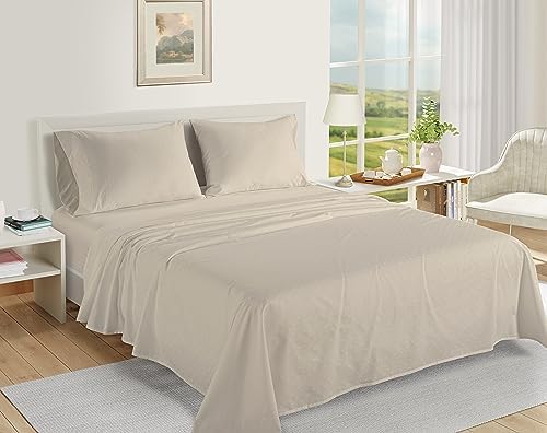 LANE LINEN King Size Bed Sheets Sateen Weave - Ivory Swiss Dot