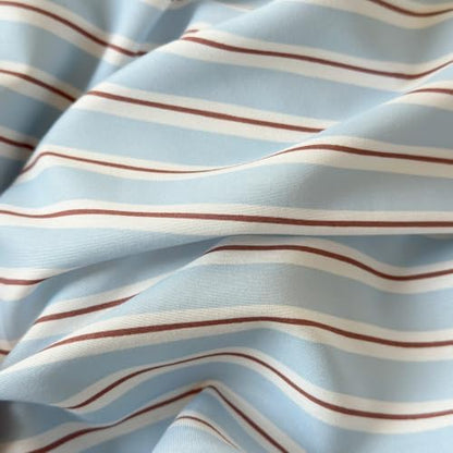mixinni Vintage Striped Full Duvet Cover Set, Washed Microfiber Coastal Bedding, Light Blue Brown Vertical Stripe Comforter Cover with Zipper & Corner Ties, (1 Duvet Cover + 2 Pillowcases)
