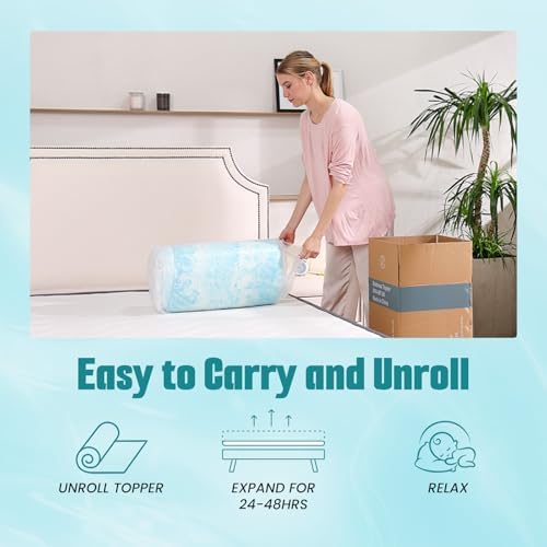 DUMOS CertiPUR-US Certified, Cooling Gel Infused, Breathable Soft Comfy Padding, Thick Memory Foam Bed Topper Pad, Mattress Toppers for Sleeper Sofa Couch RV Camper, Blue, 2 Inch, Full Size