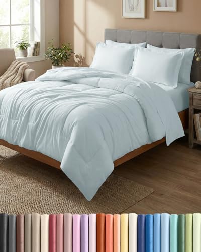 King Comforter Set - 7 Piece Bed in a Bag King Size Bed Set - Ice Blue