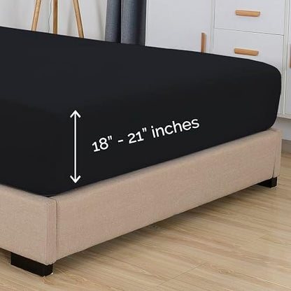 Elegant Comfort 1500 Premium Hotel Quality 18-21 Inches Deep - Extra Deep Pocket Single Fitted Sheet for High Mattress, Luxury and Softest, Smart Pocket - Wrinkle Free, Queen, Black