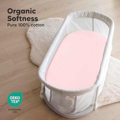 2pk Organic Baby Bassinet Sheets Boys, Girls, Fitted Sheet (Mist Rose)