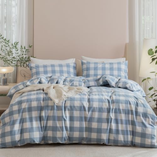 JIYUAN Full Washed Cotton Duvet Cover Set, 3-Piece, Buffalo Check