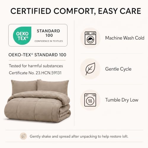CozyLux Full Size Comforter Sets Khaki - 7 Pieces Bed in a Bag