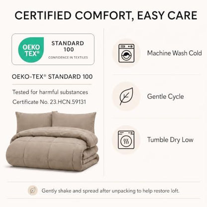 CozyLux Full Size Comforter Sets Khaki - 7 Pieces Bed in a Bag