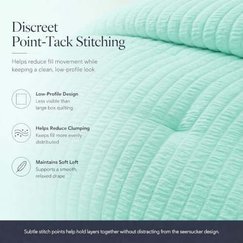 CozyLux Queen Comforter Set, 7 Pieces Mint Green Seersucker Bed in a Bag