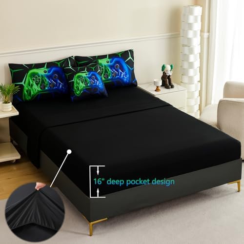 ZRNBAST Blue Green Gamer Comforter Set Full Size Boys Gaming Bed in a Bag