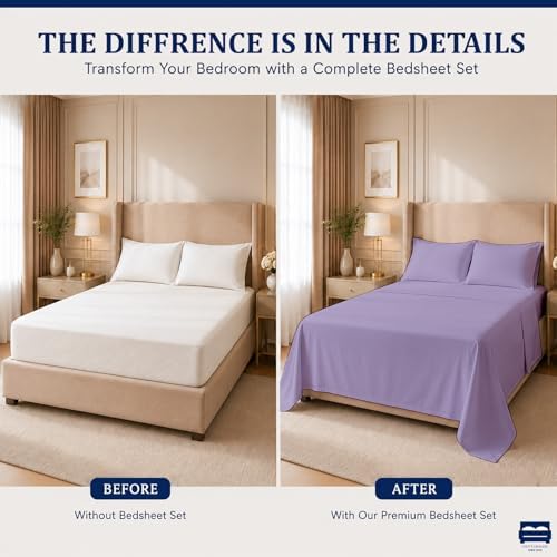 Cottingon 4 PC Olympic Queen Sheets, 15" Deep, Egyptian Cotton, Lavender