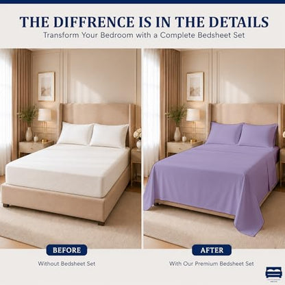 Cottingon 4 PC Olympic Queen Sheets, 15" Deep, Egyptian Cotton, Lavender