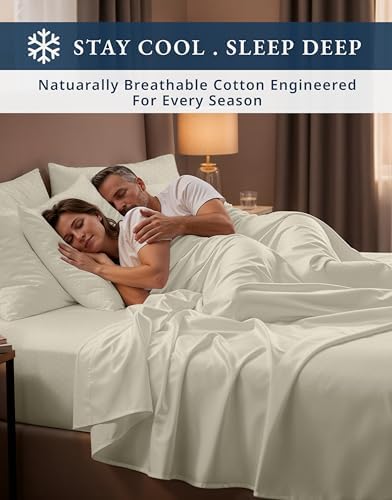 LANE LINEN Full Size Sheets 100% Egyptian Cotton Sateen - Ivory Swiss Dot