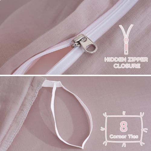 TOCOMOA 100% Muslin Cotton Duvet Cover Set, Pink, King