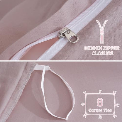 TOCOMOA 100% Muslin Cotton Duvet Cover Set, Pink, Queen