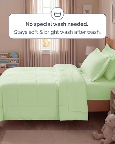 Twin Comforter Set - 5 Piece Bed in a Bag Twin Size - Light Sage Green